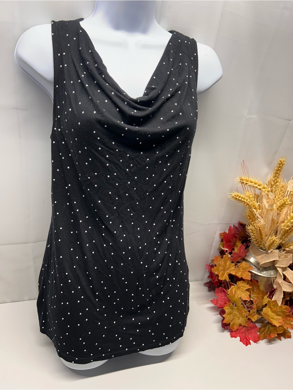Old Navy Black Polka Dot Cowl Neck Sleeveless Top
